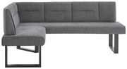 Graue Eckbank KIRA mit modernem Design, Metallbeinen und gepolsterten Sitzflächen, seitliche Perspektive.