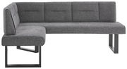 Graue Eckbank KIRA mit modernem Design, Metallbeinen und gepolsterten Sitzflächen, seitliche Perspektive.