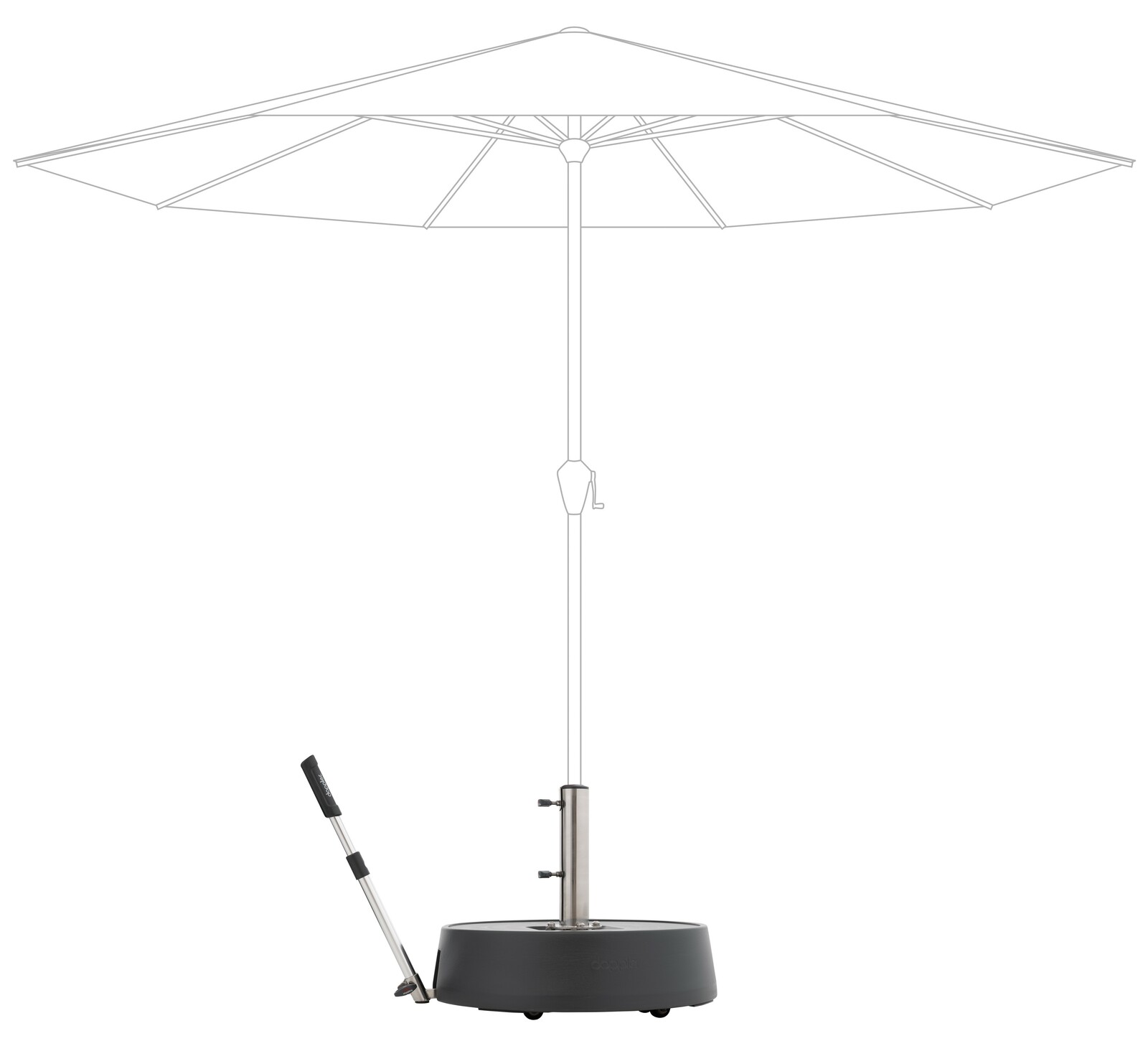 Rollsockel Easy Move Switch mit Schirmhalterung, seitliche Perspektive