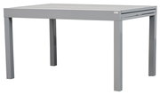 Moderner grauer Gartentisch aus Metall, seitliche Perspektive