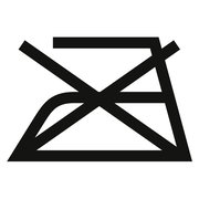 Symbol für nicht bügeln, schwarze Linien auf weißem Hintergrund, Frontalansicht.