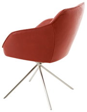 Moderne rode fauteuil met metalen poten, achteraanzicht
