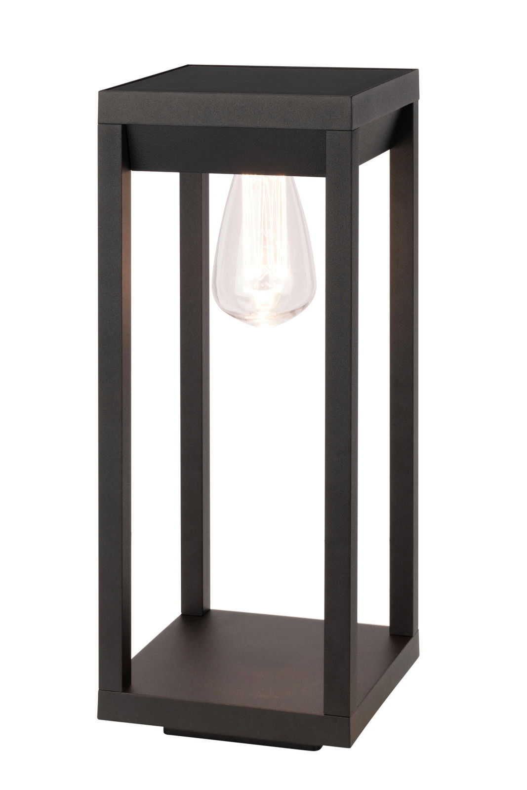 Ambia Garden Solarleuchte OXNARD Moderne schwarze Solarleuchte in rechteckiger Form mit sichtbarer Glühbirne, seitliche Perspektive