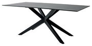 Moderner Esstisch mit schwarzer Tischplatte und X-förmigem Gestell, seitliche Perspektive