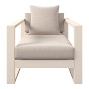 Moderner Lounge-Sessel mit beigem Kissen und Polsterung, Frontalansicht