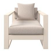 Moderner Lounge-Sessel mit beigem Kissen und Polsterung, Frontalansicht