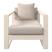 Moderner Lounge-Sessel mit beigem Kissen und Polsterung, Frontalansicht
