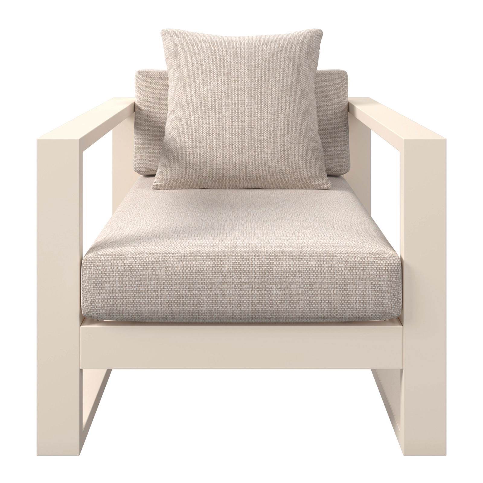 Moderner Lounge-Sessel mit beigem Kissen und Polsterung, Frontalansicht