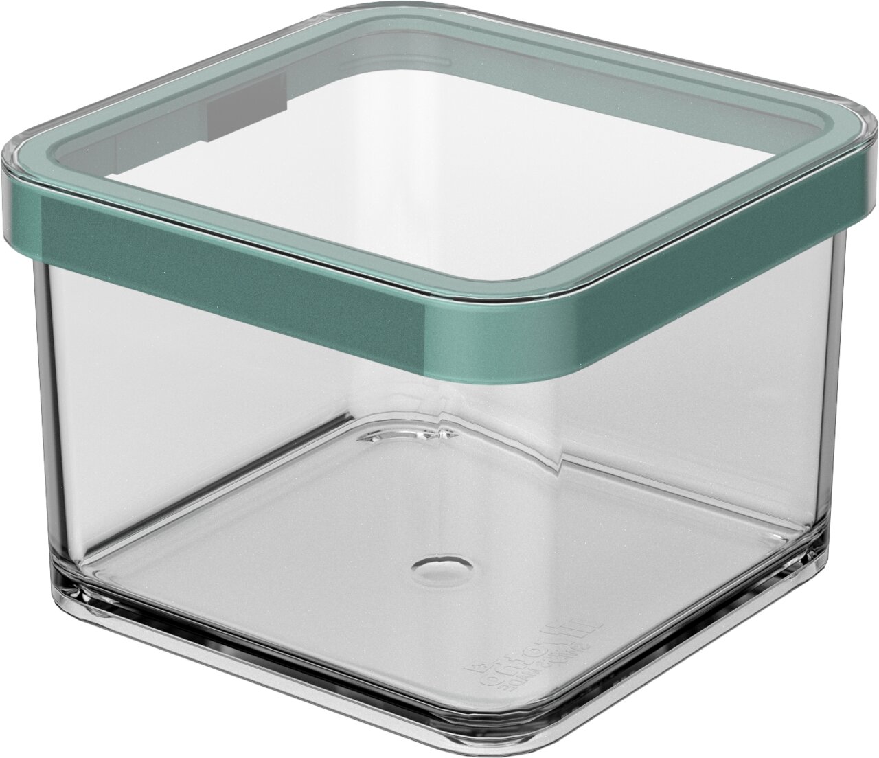 Quadratische Premium-Dose 0.5 l LOFT aus transparentem Material mit grünem Deckel, seitliche Perspektive