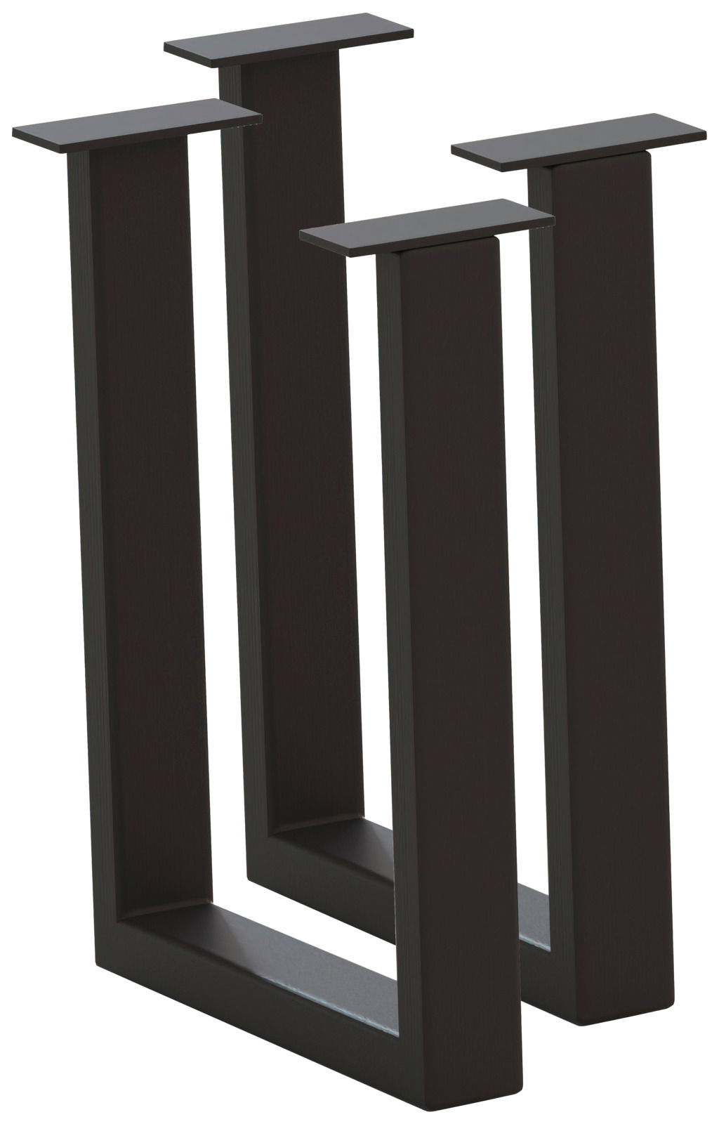 Schwarzes Bankgestell aus Metall in U-Form, perspektivisch von vorne links betrachtet.