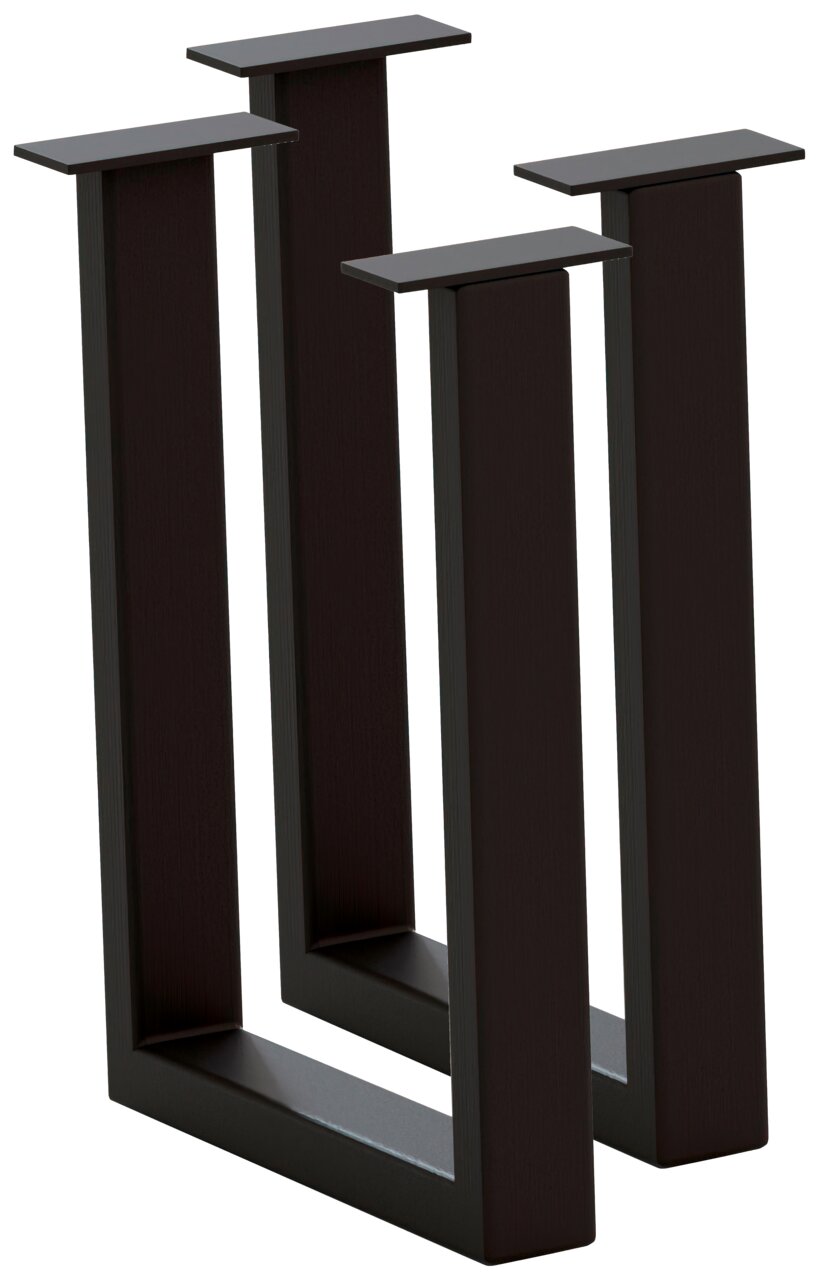 Schwarzes Bankgestell aus Metall in U-Form, perspektivisch von vorne links betrachtet.