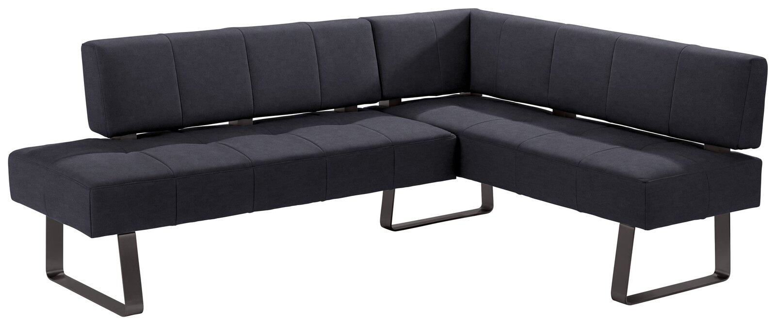 Moderano Eckbank LUPO II Moderne Eckbank in dunklem Stoffbezug mit Metallbeinen, seitliche Perspektive