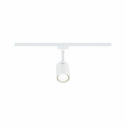 Weißer Schienenspot Luxe, frontal abgebildet, montiert an einer Schiene.