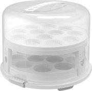 Transparente Tortenglocke XL mit Griff, seitliche Perspektive, zeigt zwei Etagen mit Platz für Muffins oder Cupcakes.