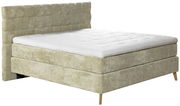 Boxspringbett 180x200 in beige mit gepolstertem Kopfteil, seitliche Perspektive