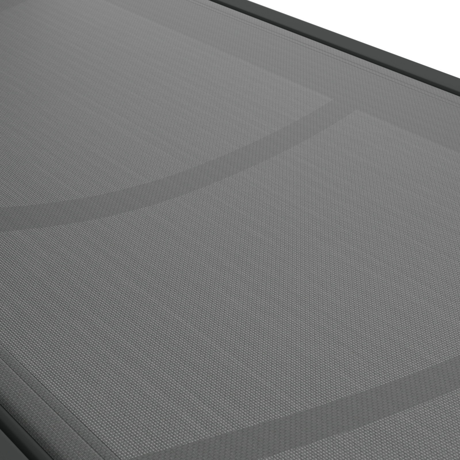 Nahaufnahme der Oberfläche einer Sonnenliege aus grauem, strukturiertem Material.