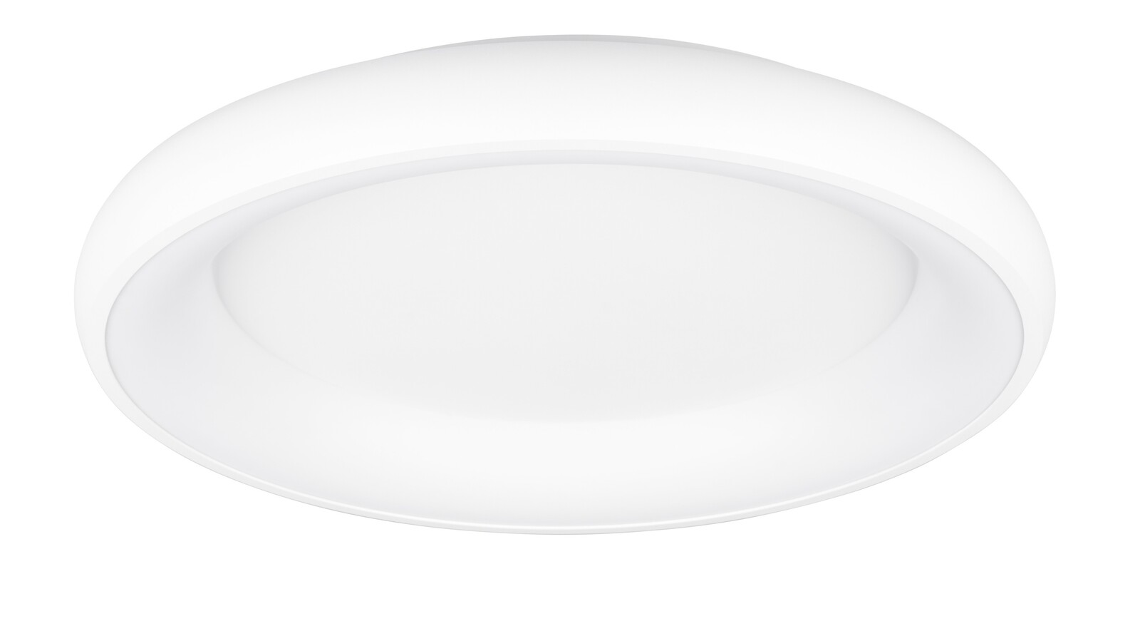 Runde, weiße Deckenleuchte Cardona aus seitlicher Perspektive