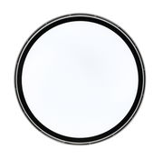 Runder Deckenventilator aus der Vogelperspektive mit modernem Design und schwarzem Rand.