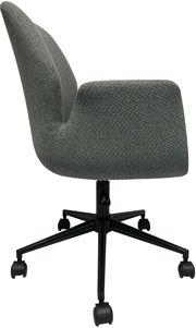 Grauer Drehstuhl mit Armlehnen, seitliche Perspektive