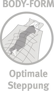 Illustration einer Person, die auf einer Ganzjahresbettdecke mit optimaler Steppung liegt, aus der Vogelperspektive.