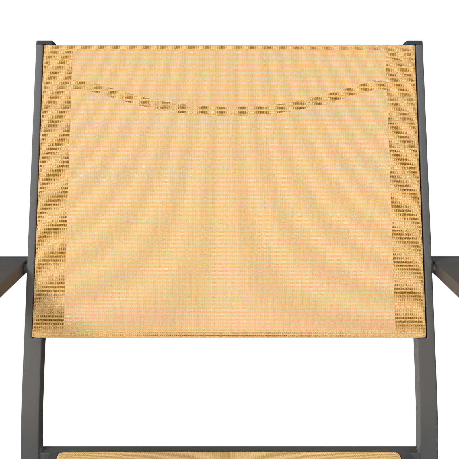 Vorderansicht eines Stapelsessels mit gelber Bespannung und schwarzem Rahmen