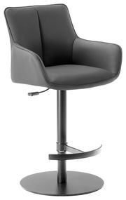 Moderner schwarzer Barhocker mit gepolsterter Rückenlehne und Armlehnen, seitliche Perspektive