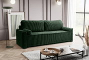 Grünes Schlafsofa in einem modernen Wohnzimmer, seitliche Perspektive