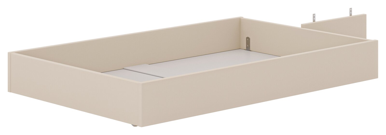 Bettkasten 3/4 in beige, perspektivisch von schräg oben fotografiert