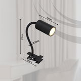 Schwarzer Klemmstrahler aus Metall mit flexiblem Hals, seitliche Perspektive, Maße: 270mm hoch, 100mm lang, Durchmesser 13mm.