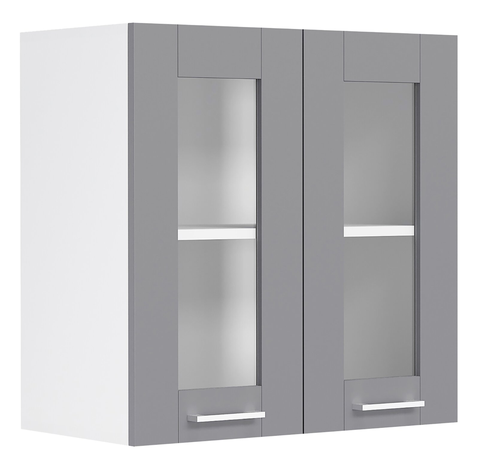 VCM Hängeschrank COLURA Moderner Hängeschrank/Spiegelschrank in Grau mit zwei Spiegeltüren und weißen Griffleisten, Frontansicht (leicht seitlich)