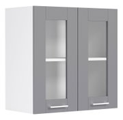 Moderner Hängeschrank/Spiegelschrank in Grau mit zwei Spiegeltüren und weißen Griffleisten, Frontansicht (leicht seitlich)