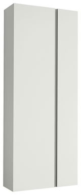 Moderner Hänge-Garderobenschrank mit zwei Türen in schlichter, weißer Optik, seitliche Perspektive