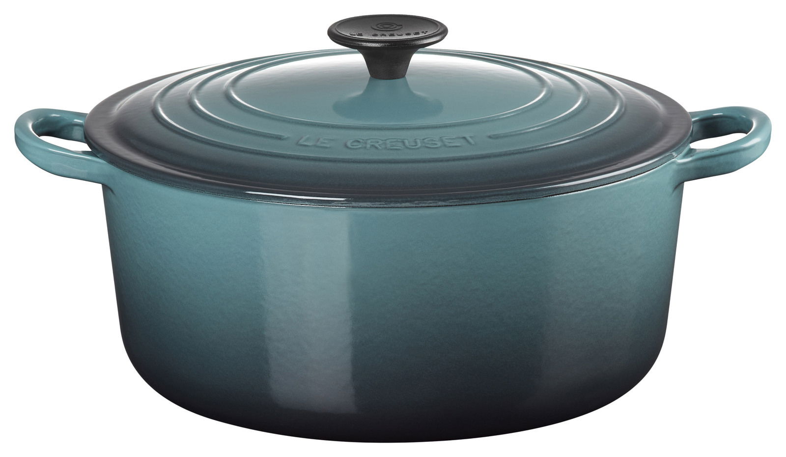 LE CREUSET Bräter 26 cm Tradition OCEAN Bräter 26cm Ocean in seitlicher Perspektive mit Deckel und Griffen
