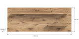 Wandboard aus Holz in Draufsicht mit zwei Regalböden, 140 cm und 50 cm breit, auf einer 160 cm breiten und 60 cm hohen Rückwand.