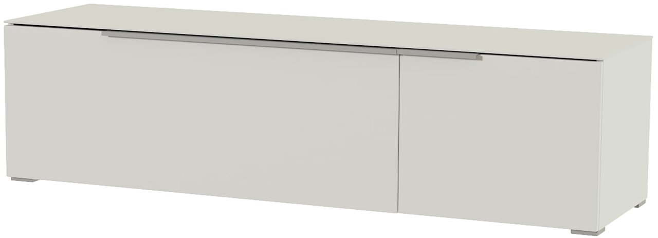 Modernes TV-Lowboard in Weiß, frontal betrachtet