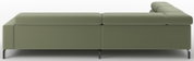 Olivgrünes, modernes Sofa mit Stoffbezug, niedriger Rückenlehne und schwarzen Metallfüßen, Seitenansicht von links auf weißem Hintergrund