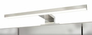 Moderne LED-Leuchte auf einem Spiegelschrank, seitliche Perspektive