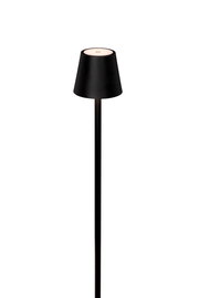 Schwarze Akku-Stehleuchte mit modernem Design, seitliche Perspektive