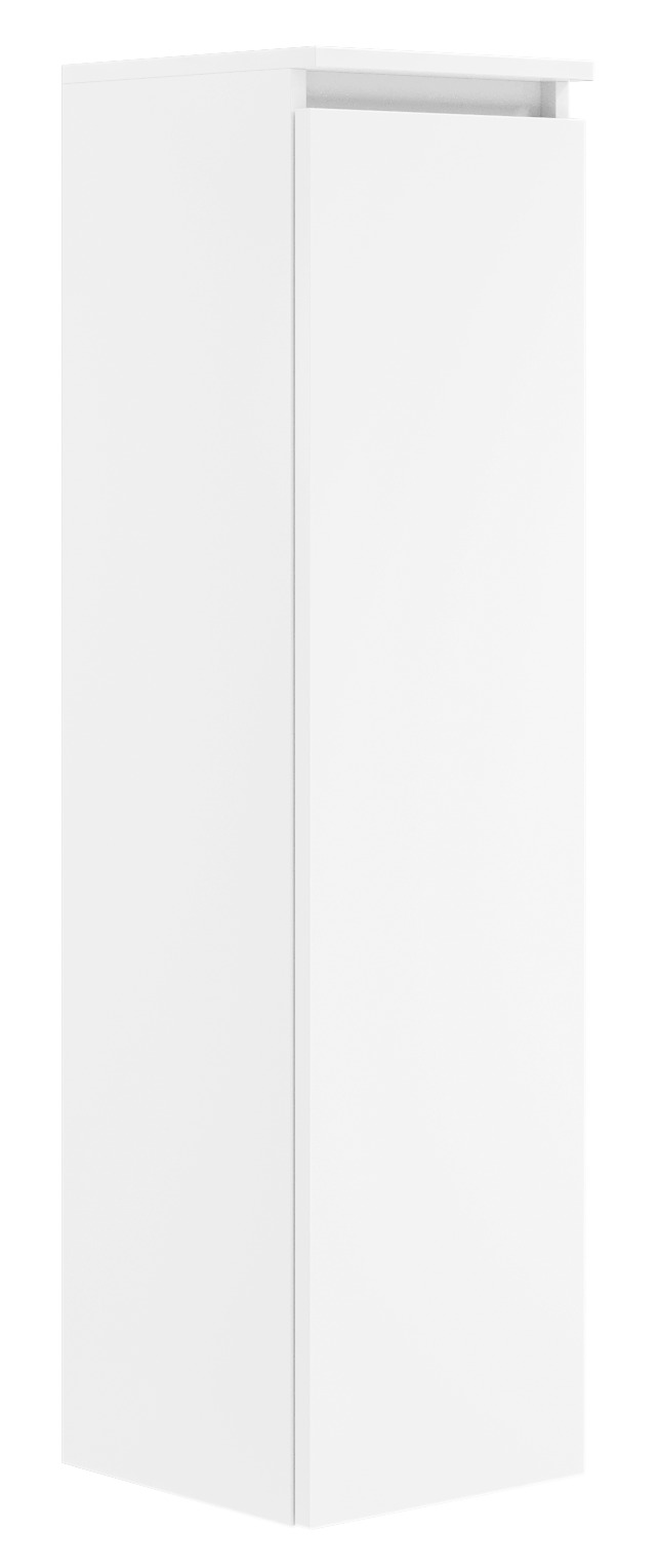 Weißer, moderner Badschrank aus der Serie NEXT4YOU von Puris, seitliche Perspektive