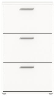 Weißer Schuhkipper mit drei Klappen, frontal abgebildet