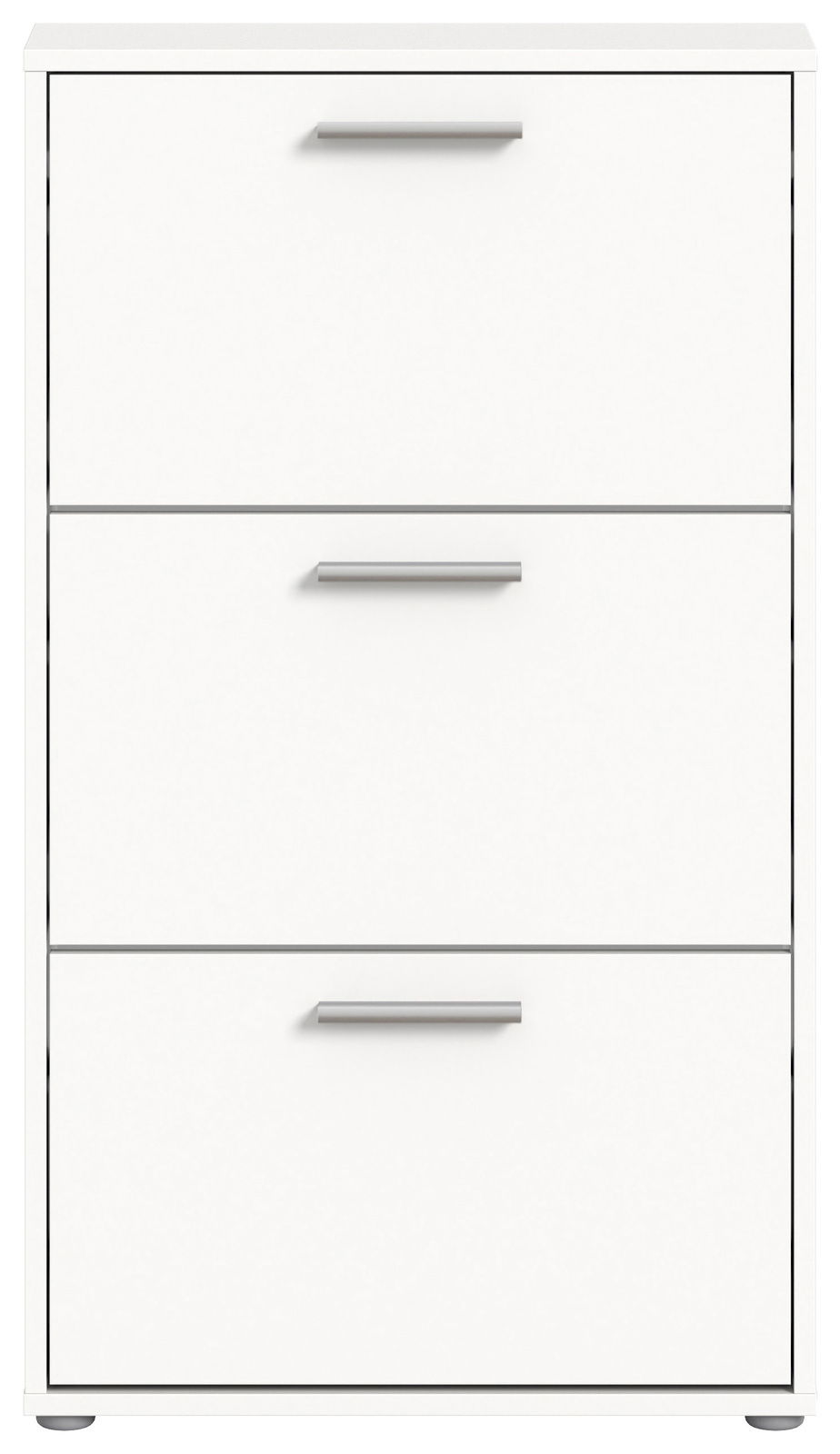 Weißer Schuhkipper mit drei Klappen, frontal abgebildet