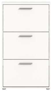 Weißer Schuhkipper mit drei Klappen, frontal abgebildet