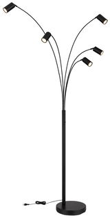 Moderne schwarze Stehleuchte mit fünf verstellbaren Armen, seitliche Perspektive