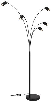 Moderne schwarze Stehleuchte mit fünf verstellbaren Armen, seitliche Perspektive