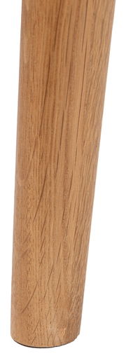 Nahaufnahme eines Tischbeins aus Holz mit sichtbarer Maserung.