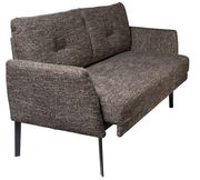 Zweiersofa mit braunem Stoffbezug und schwarzen Metallbeinen, seitliche Perspektive