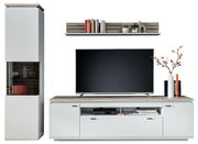 Frontale Ansicht der Wandkombination Stylife ESTEPONA mit TV-Schrank, Regal und Vitrine in modernem Design.