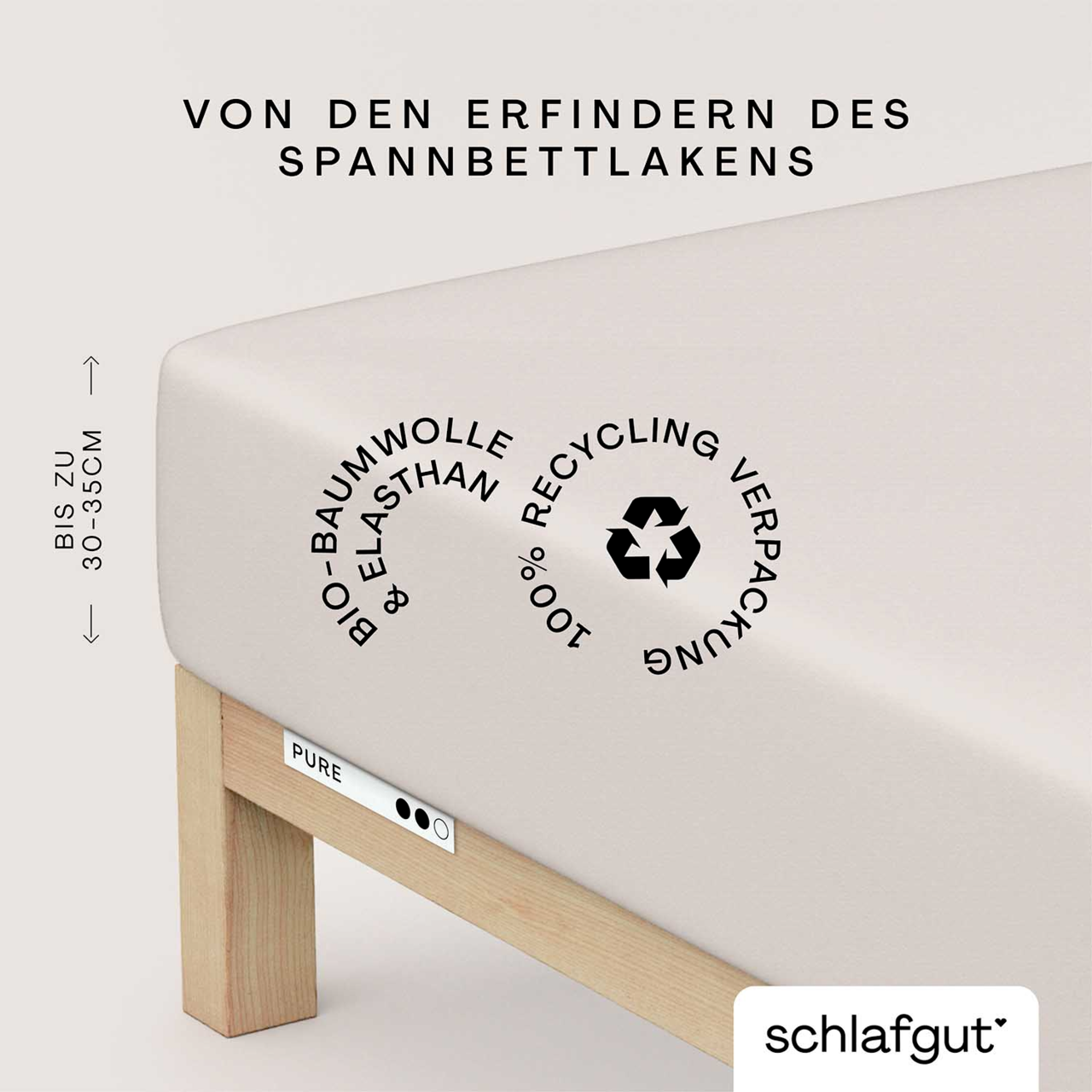 Spannbettlaken aus Bio-Baumwolle und Elasthan, verpackt in 100% Recyclingmaterial, Seitenansicht
