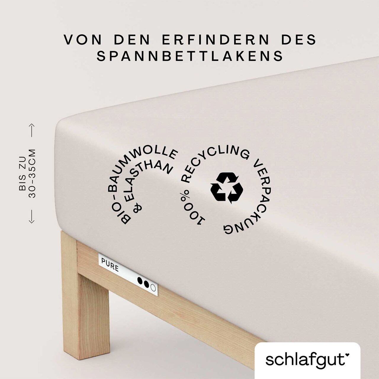 Spannbettlaken aus Bio-Baumwolle und Elasthan, verpackt in 100% Recyclingmaterial, Seitenansicht