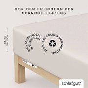 Hoeslaken van biologisch katoen en elastaan, verpakt in 100% gerecycled materiaal, zijaanzicht
